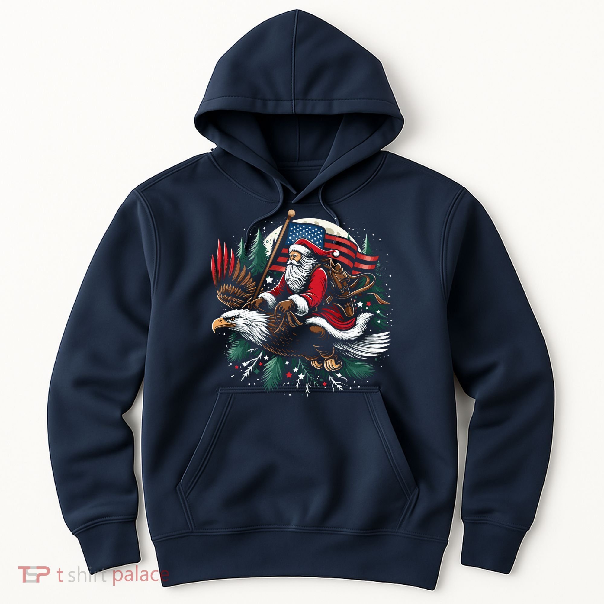 Santa Riding Eagle Usa Flag Christmas Hoodie