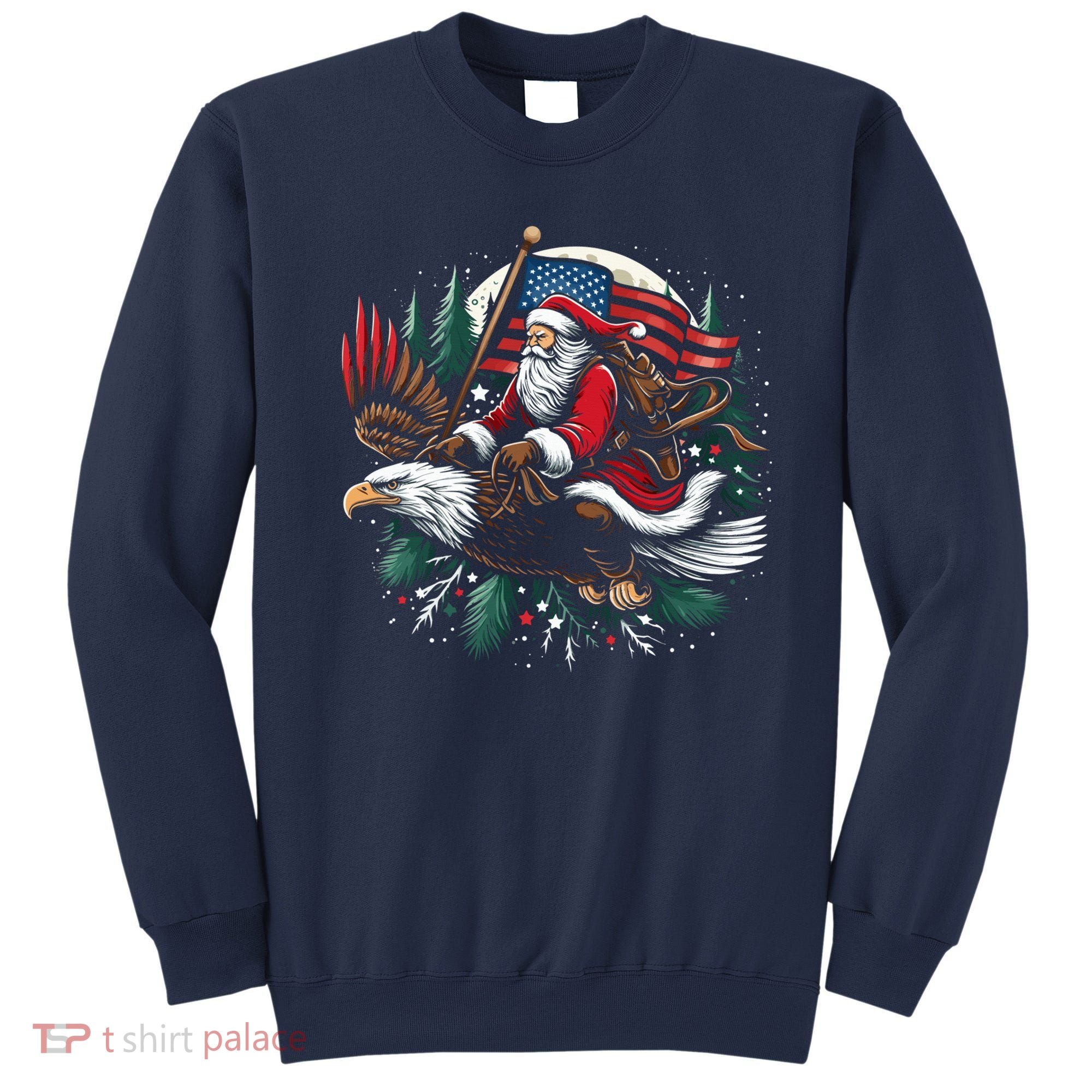 Santa Riding Eagle Usa Flag Christmas Sweatshirt