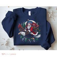 Santa Riding Eagle Usa Flag Christmas Sweatshirt thumb 2