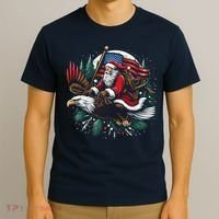 Santa Riding Eagle Usa Flag Christmas T-Shirt thumb 3