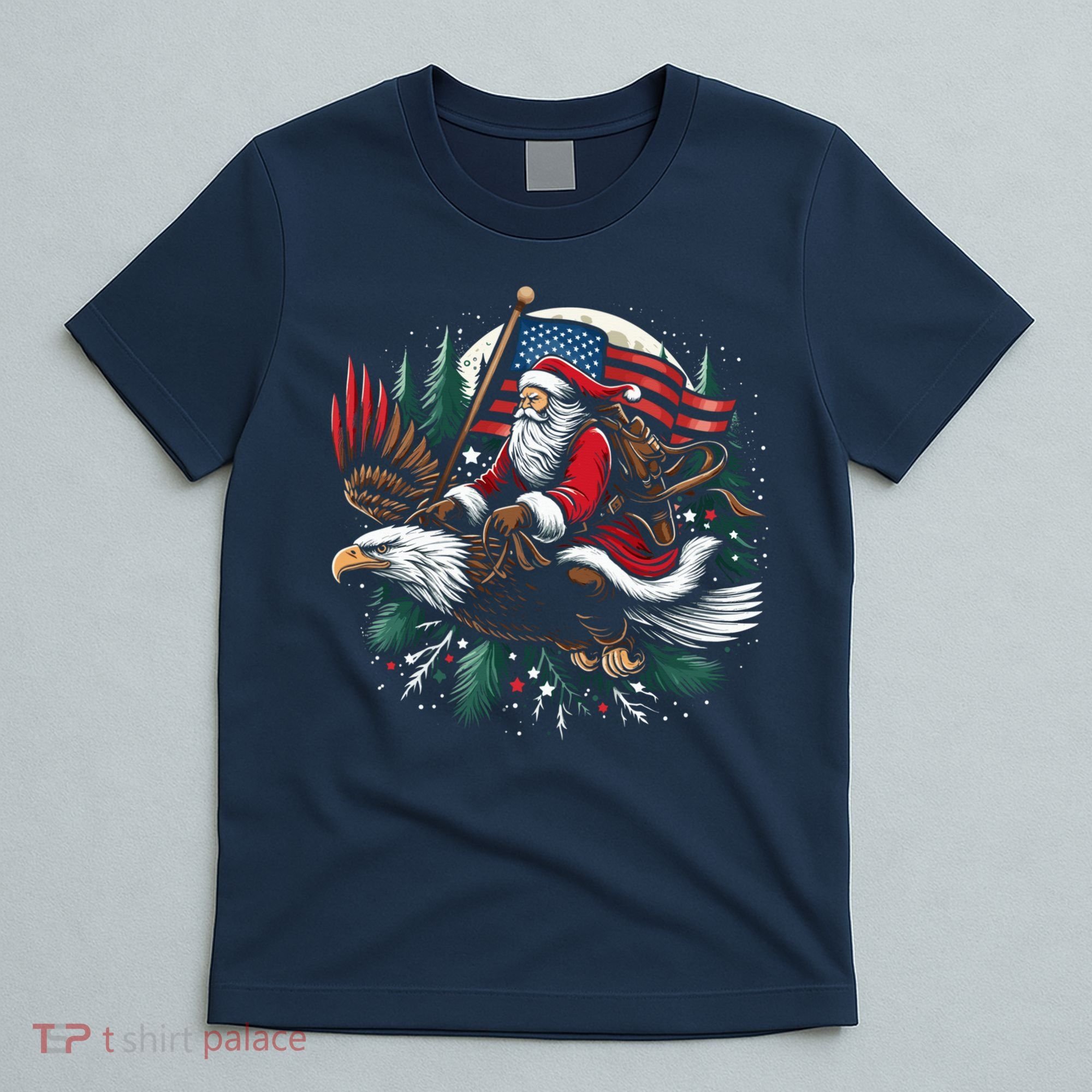 Santa Riding Eagle Usa Flag Christmas T-Shirt