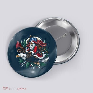 Santa Riding Eagle Usa Flag Christmas Button