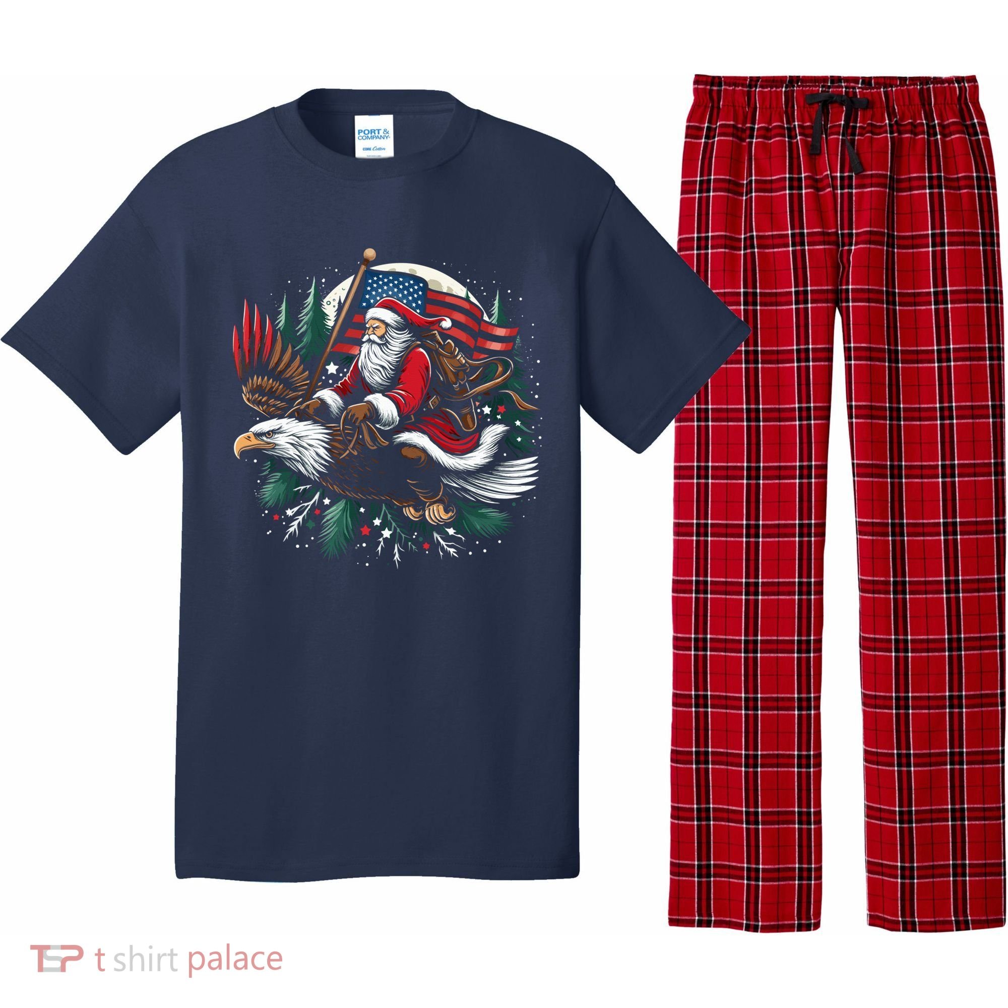 Santa Riding Eagle Usa Flag Christmas Pajama Set