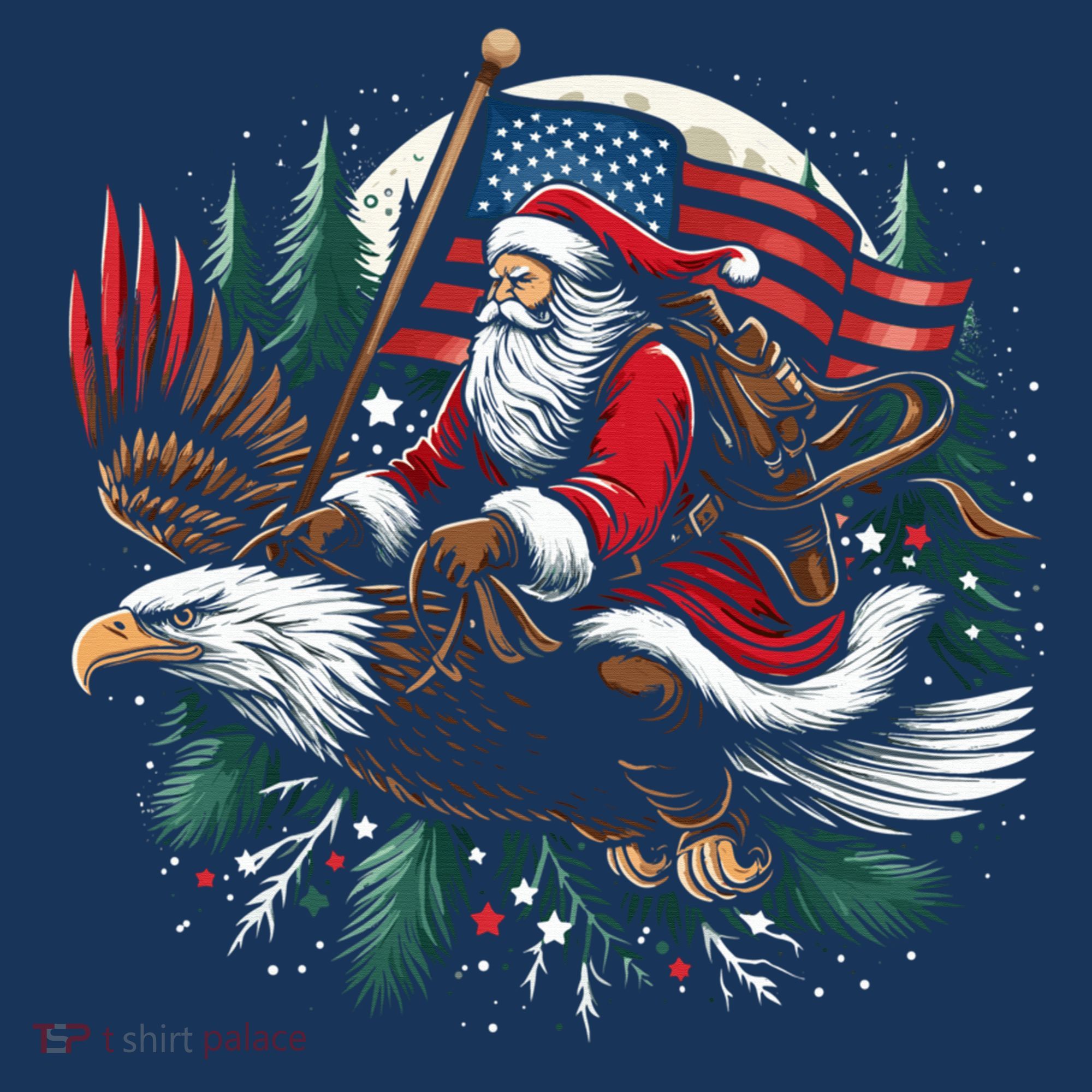 Santa Riding Eagle Usa Flag Christmas Women's Hoodie