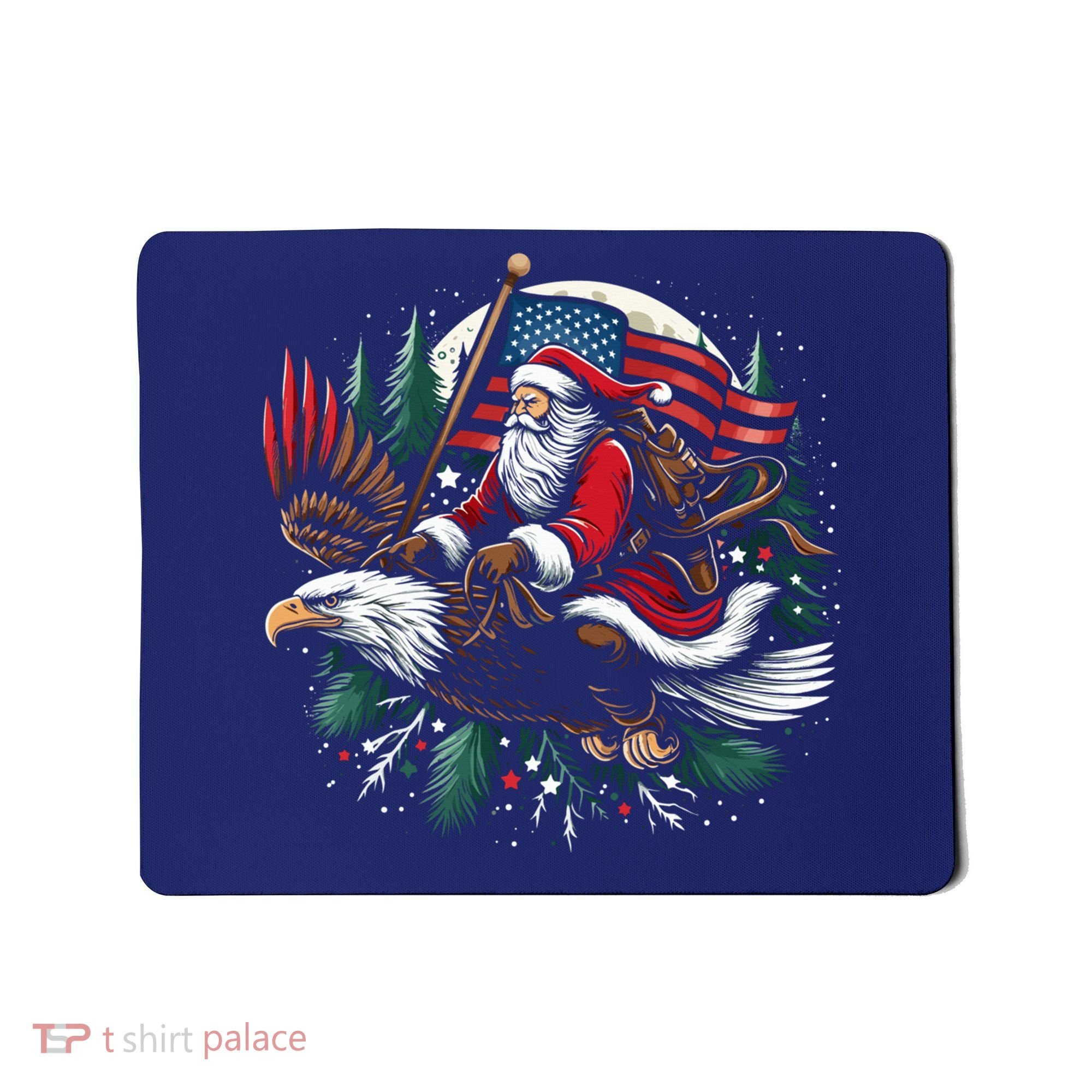 Santa Riding Eagle Usa Flag Christmas Mousepad