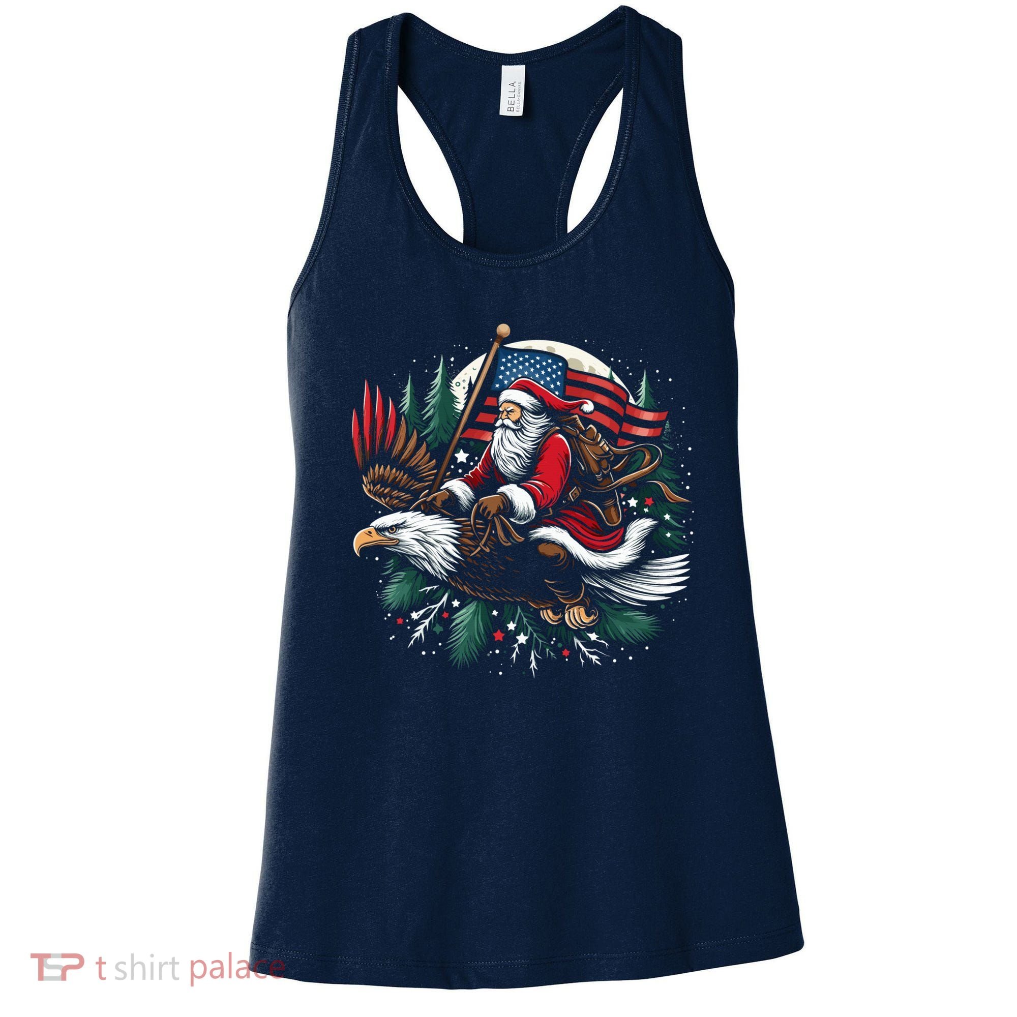 Santa Riding Eagle Usa Flag Christmas Women's Tank Top