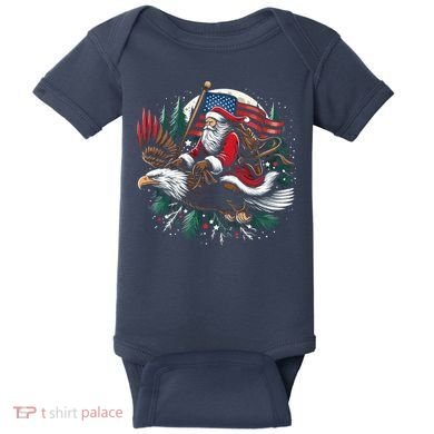 Santa Riding Eagle Usa Flag Christmas Baby Bodysuit