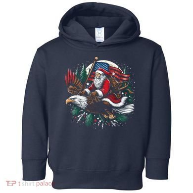 Santa Riding Eagle Usa Flag Christmas Toddler Hoodie