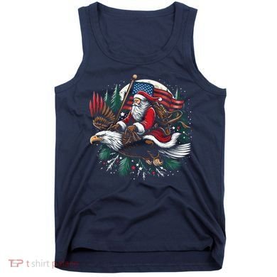 Santa Riding Eagle Usa Flag Christmas Tank Top