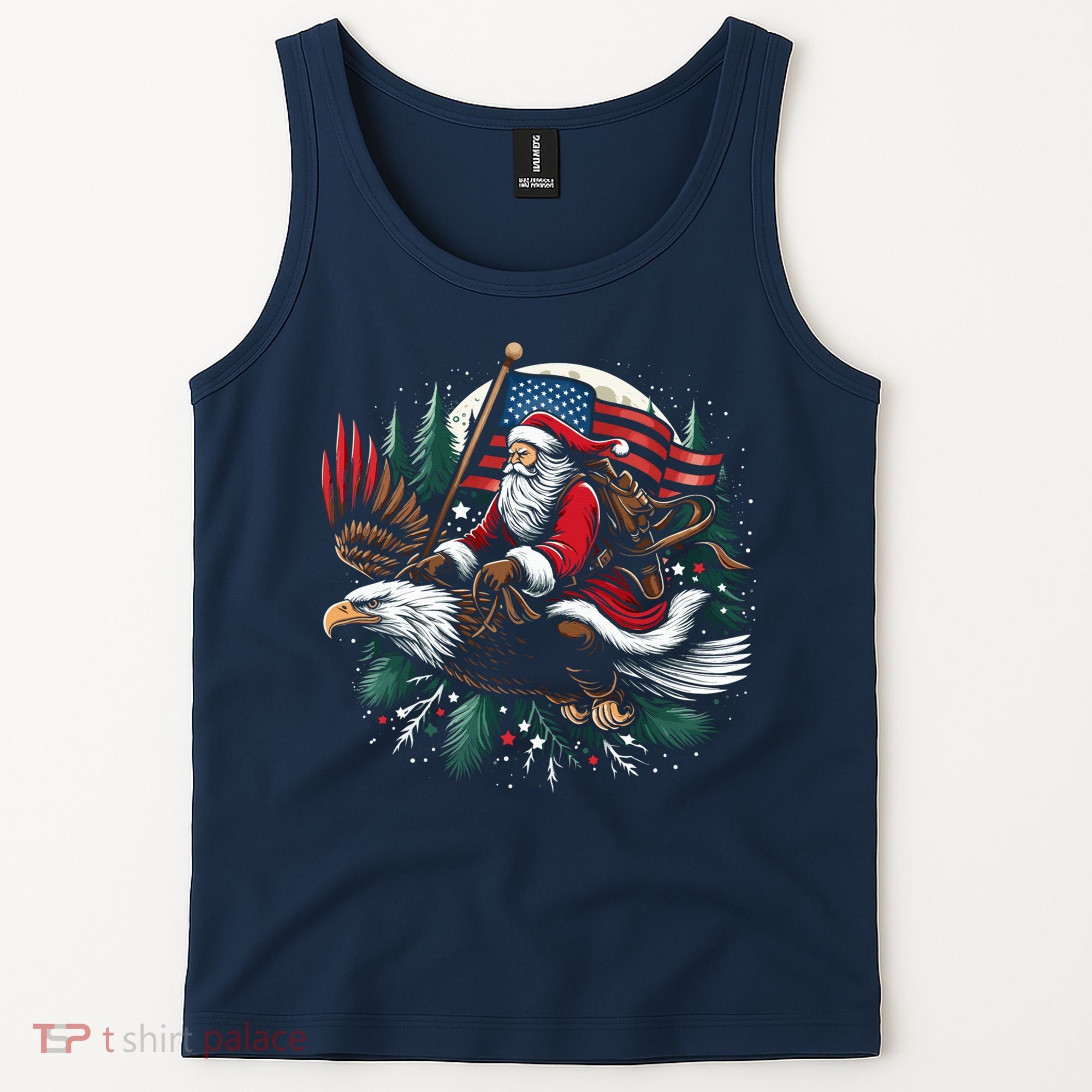 Santa Riding Eagle Usa Flag Christmas Tank Top