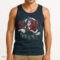 Santa Riding Eagle Usa Flag Christmas Tank Top thumb 3