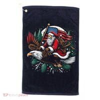 Santa Riding Eagle Usa Flag Christmas Golf Towel thumb 0