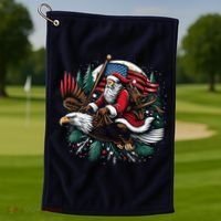 Santa Riding Eagle Usa Flag Christmas Golf Towel thumb 1