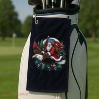 Santa Riding Eagle Usa Flag Christmas Golf Towel thumb 2