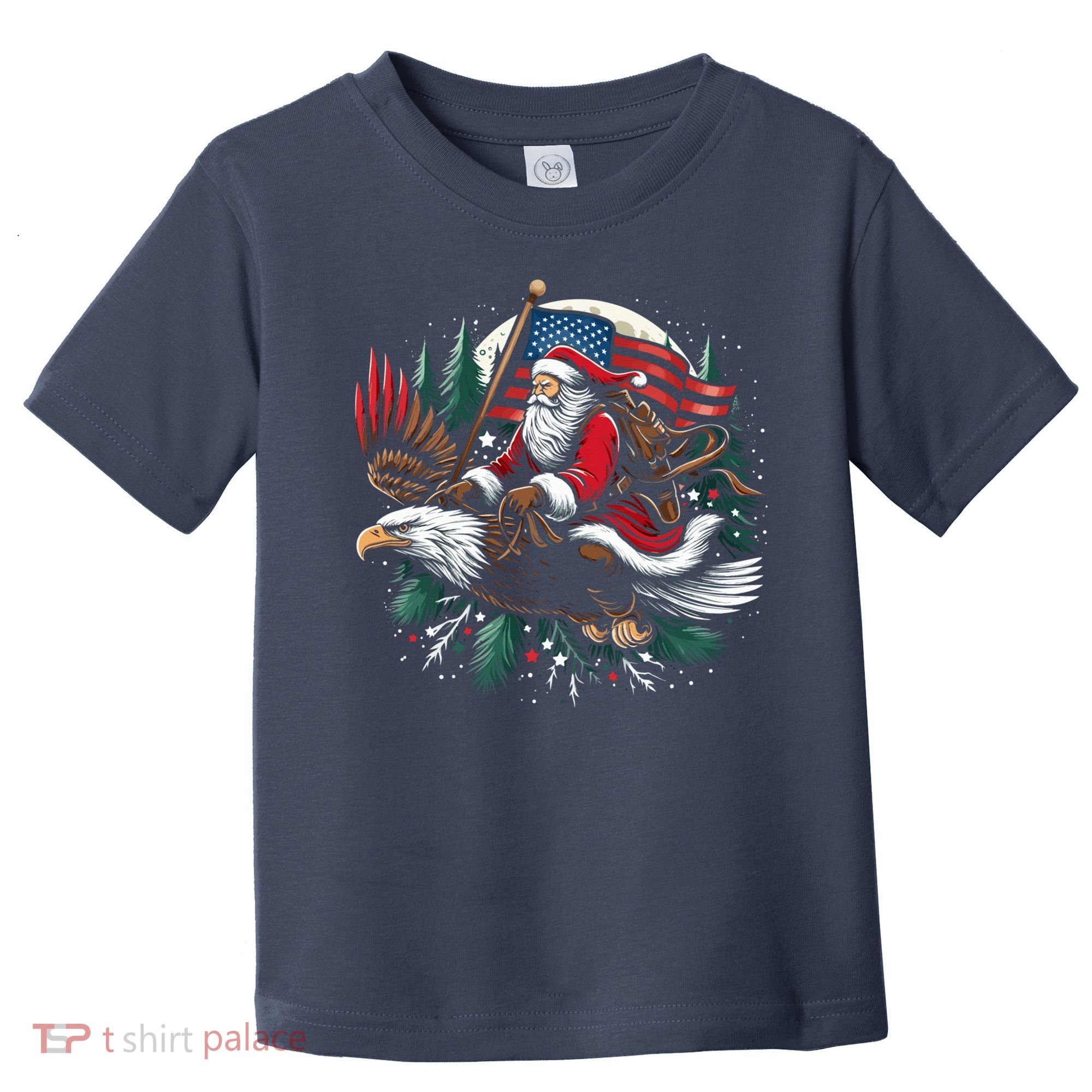 Santa Riding Eagle Usa Flag Christmas Toddler T-Shirt