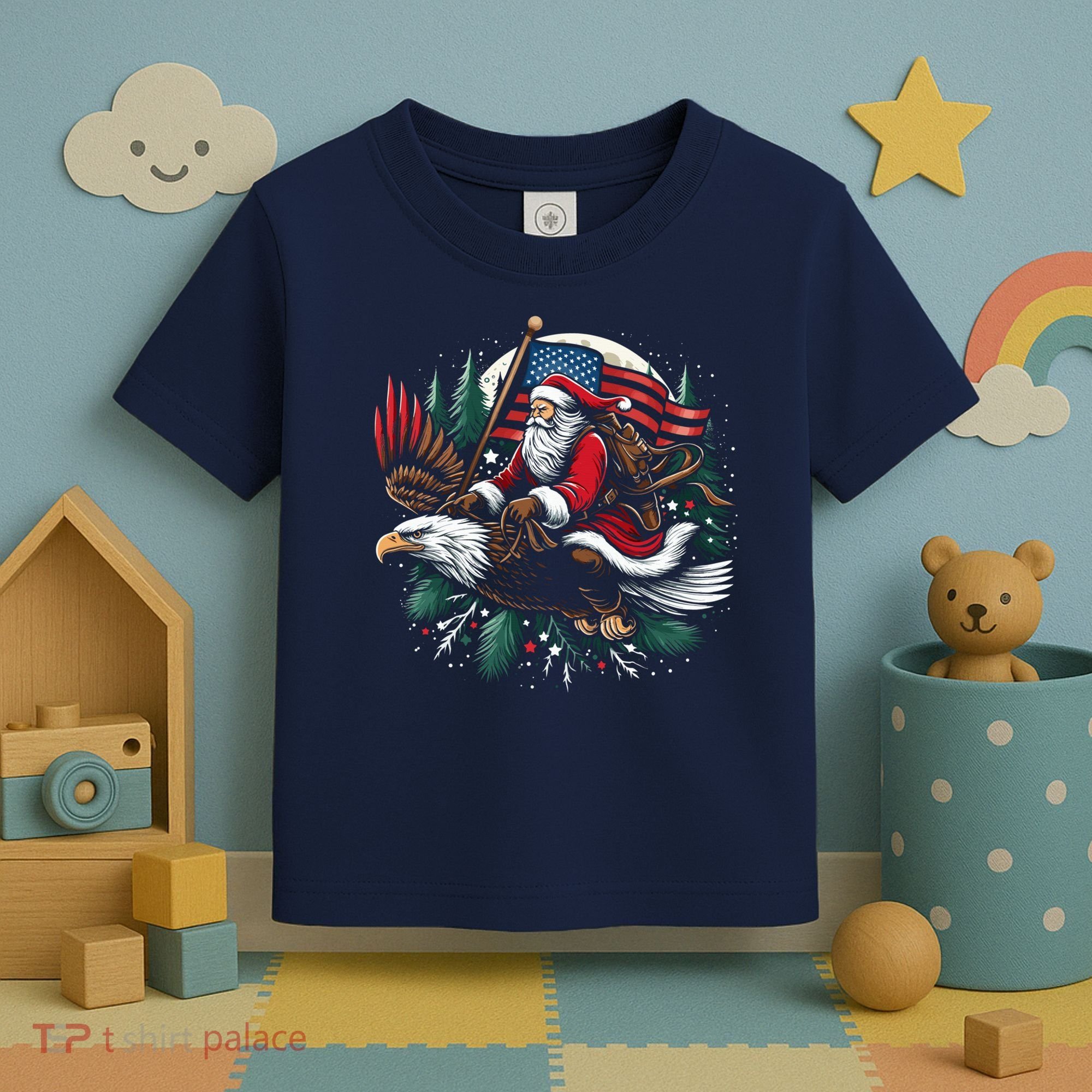Santa Riding Eagle Usa Flag Christmas Toddler T-Shirt