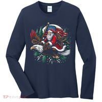 Santa Riding Eagle Usa Flag Christmas Women's Long Sleeve Shirt thumb 0
