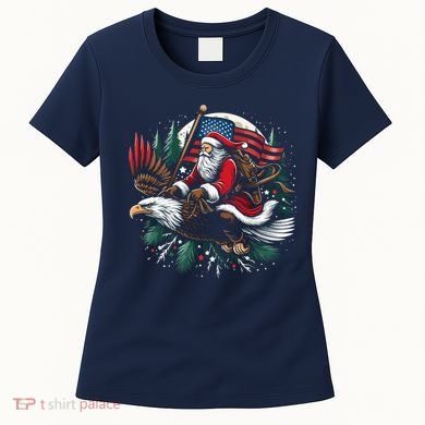 Santa Riding Eagle Usa Flag Christmas Women's T-Shirt