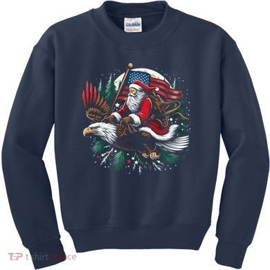Santa Riding Eagle Usa Flag Christmas Kids Sweatshirt