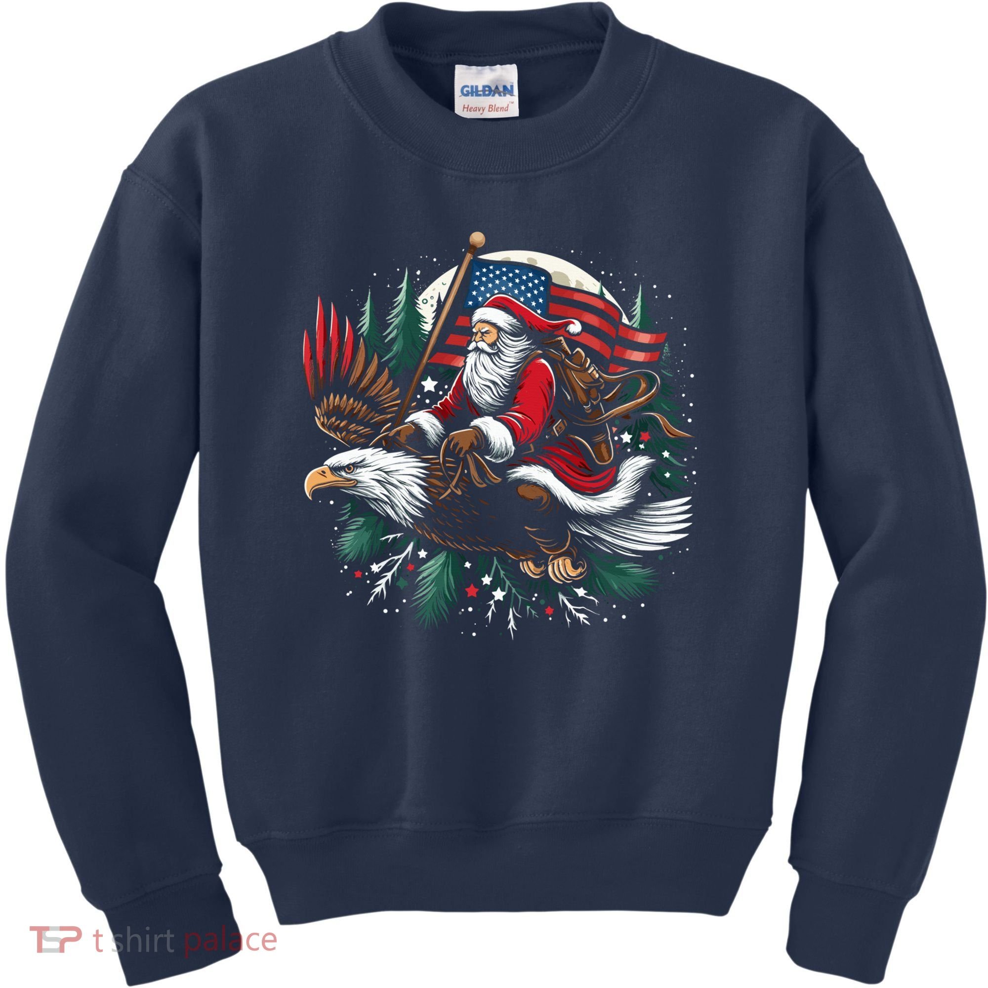 Santa Riding Eagle Usa Flag Christmas Kids Sweatshirt