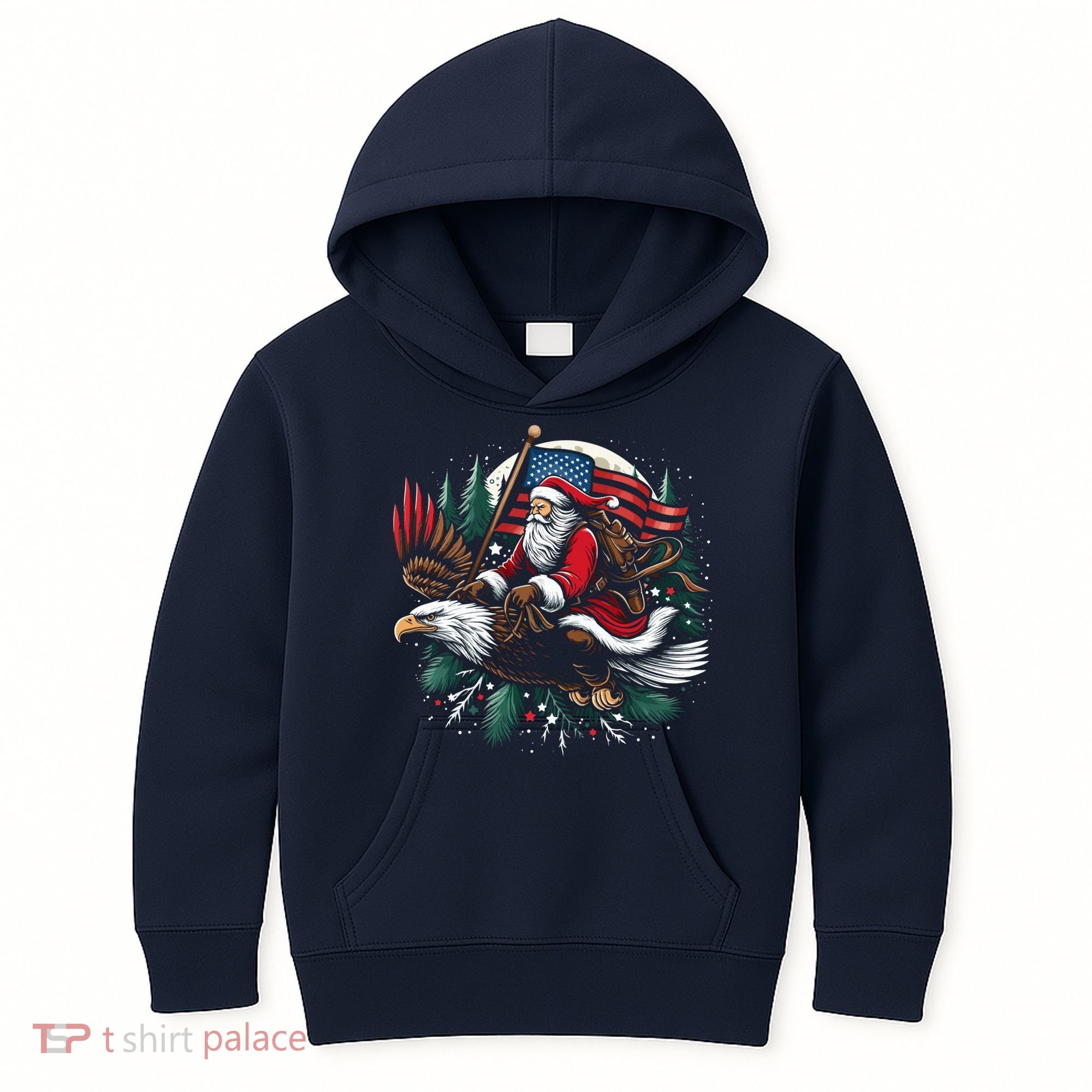 Santa Riding Eagle Usa Flag Christmas Kids Hoodie
