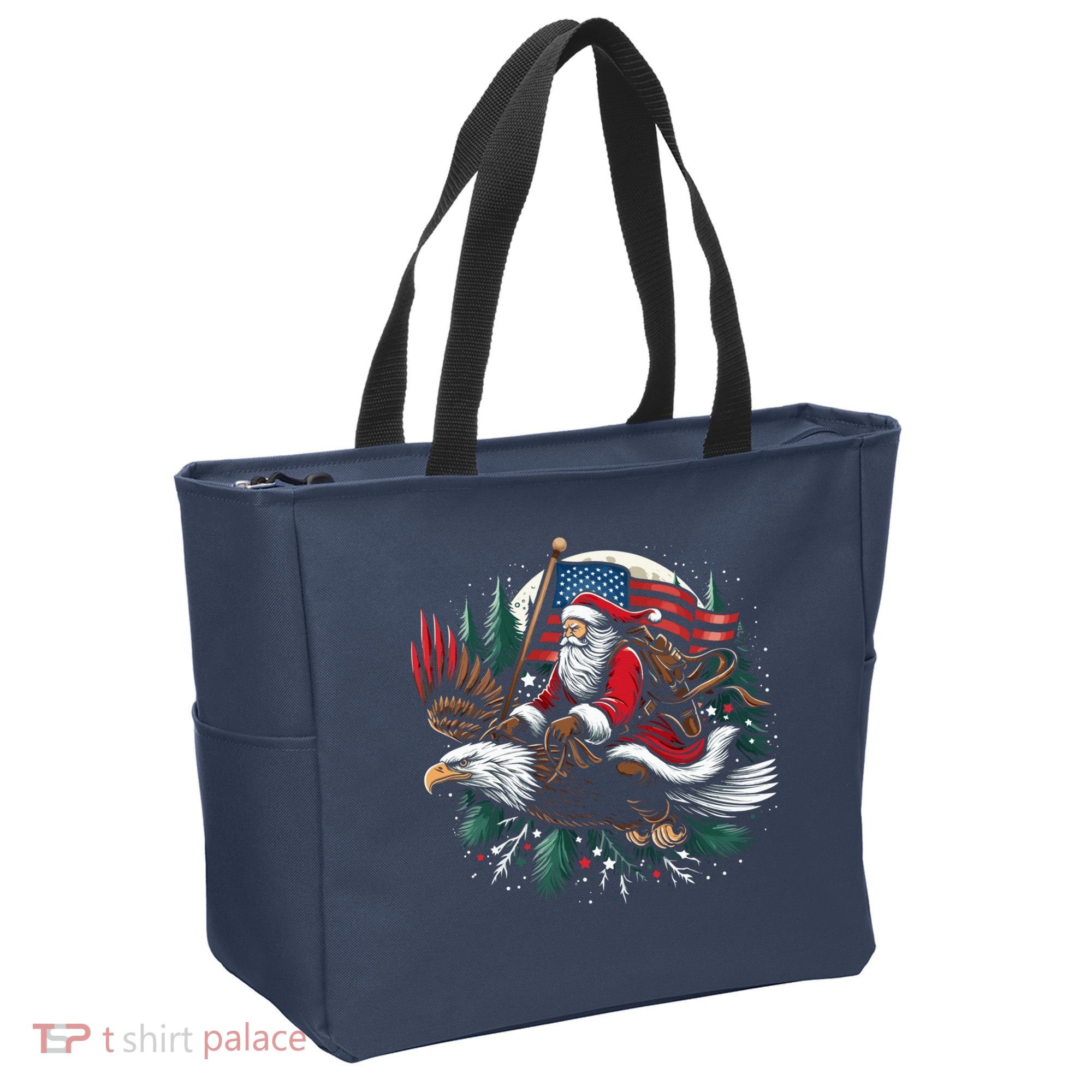 Santa Riding Eagle Usa Flag Christmas Tote Bag