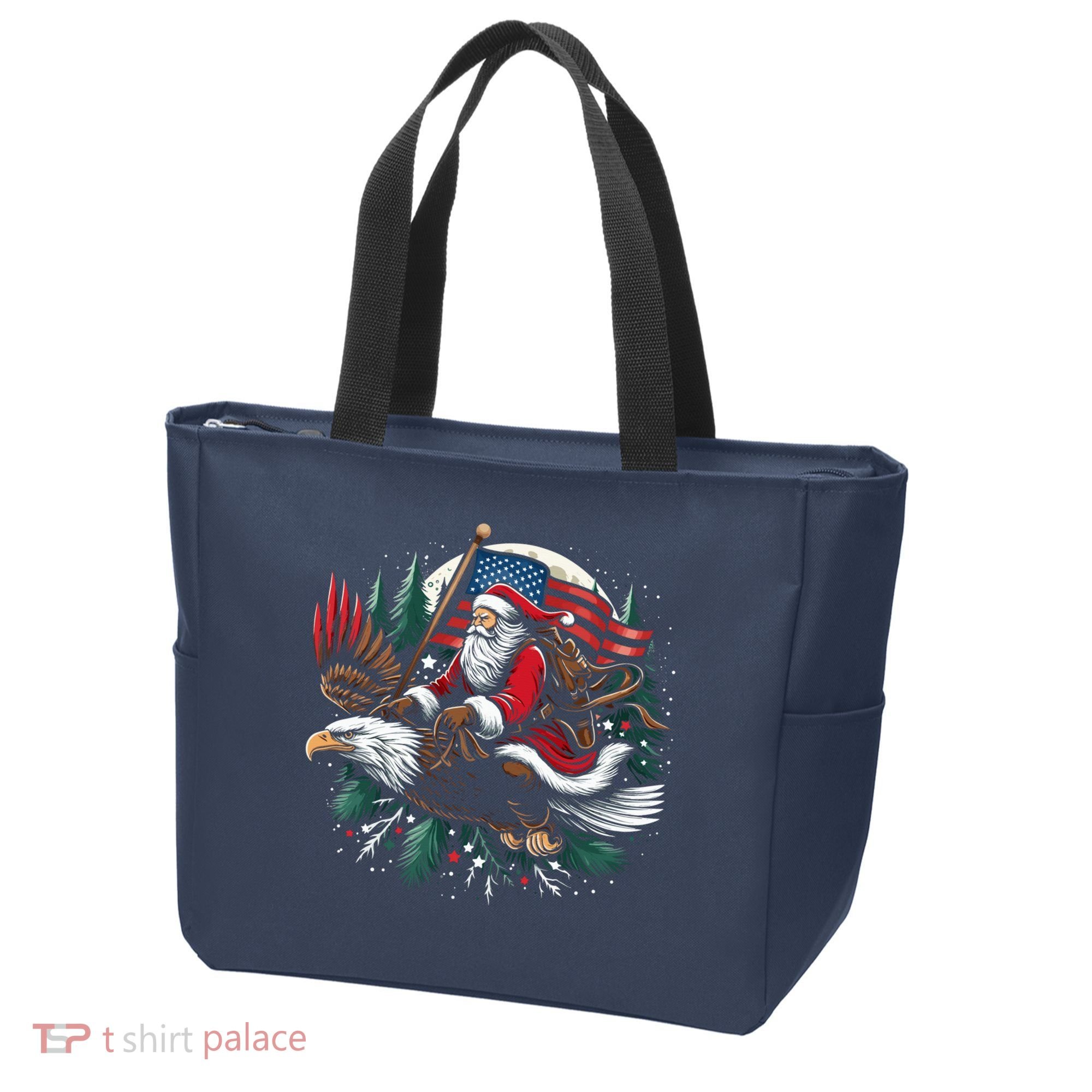 Santa Riding Eagle Usa Flag Christmas Tote Bag