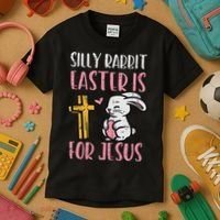 Silly Rabbit Easter Is For Jesus Religious Christian Kids T-Shirt thumb 3