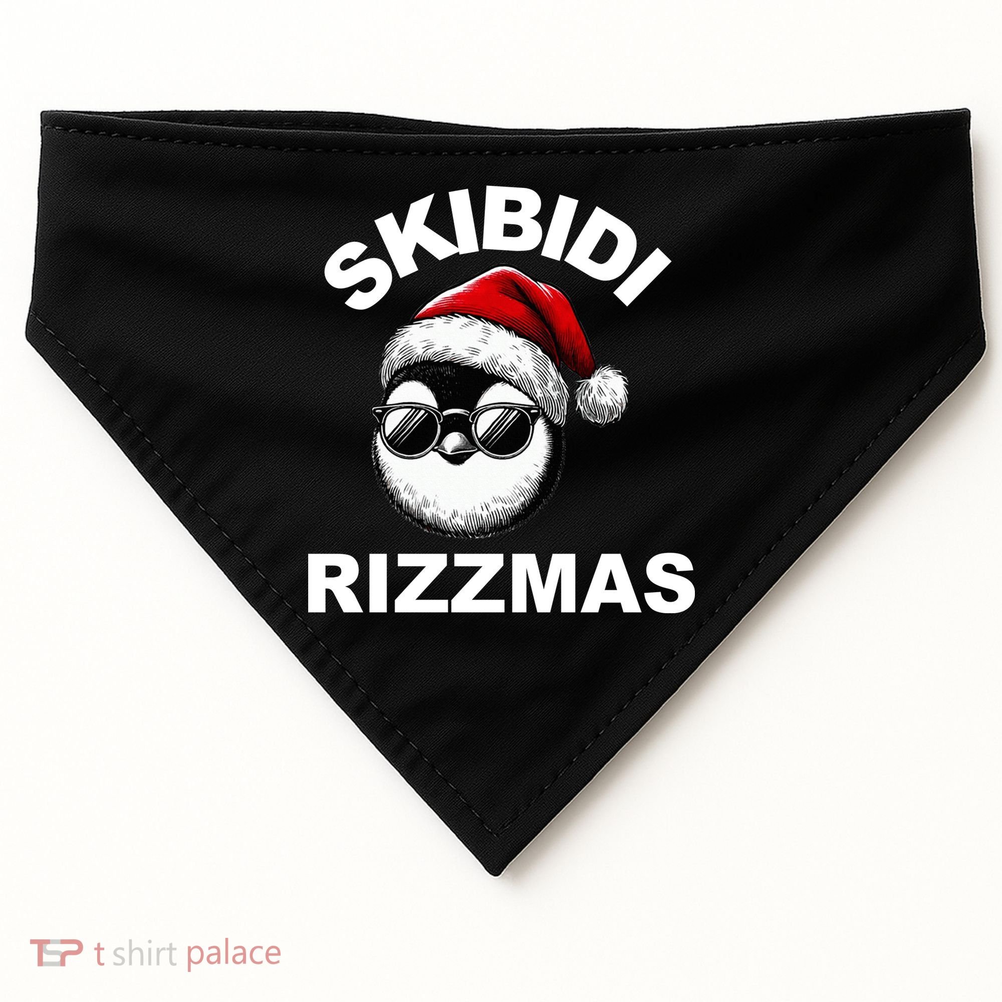 Skibidi Rizzmas Funny Christmas Penguin USA-Made Doggie Bandana