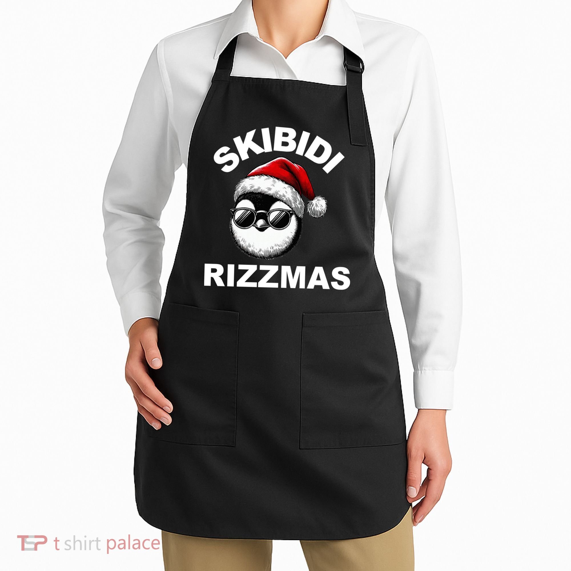 Skibidi Rizzmas Funny Christmas Penguin Apron