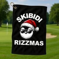 Skibidi Rizzmas Funny Christmas Penguin Golf Towel thumb 1