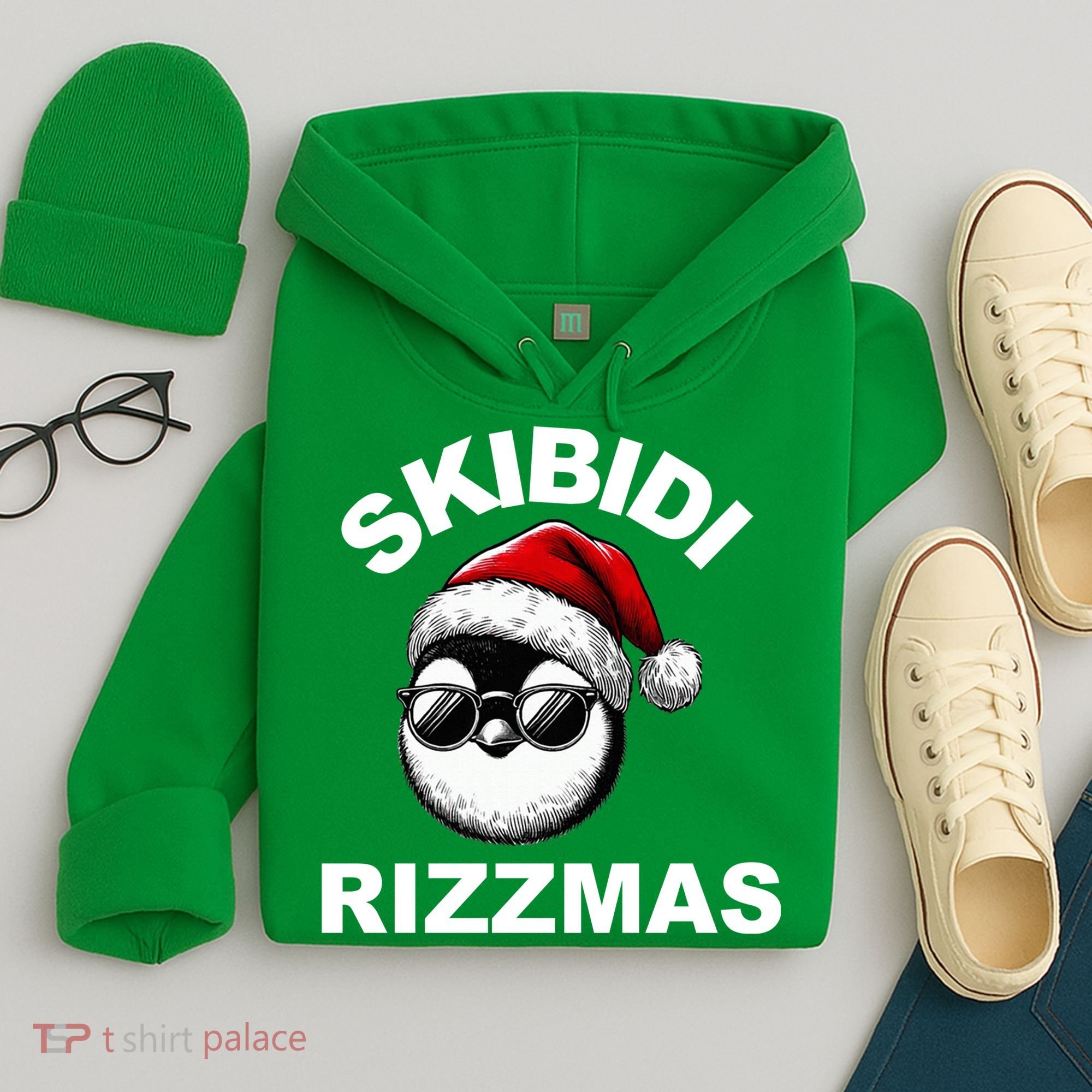 Skibidi Rizzmas Funny Christmas Penguin Hoodie