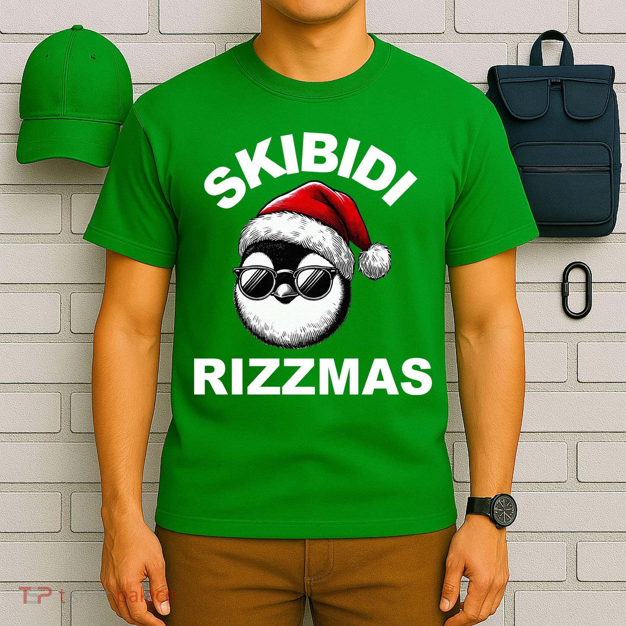 Skibidi Rizzmas Funny Christmas Penguin T-Shirt