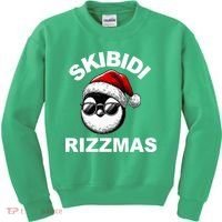 Skibidi Rizzmas Funny Christmas Penguin Kids Sweatshirt thumb 0