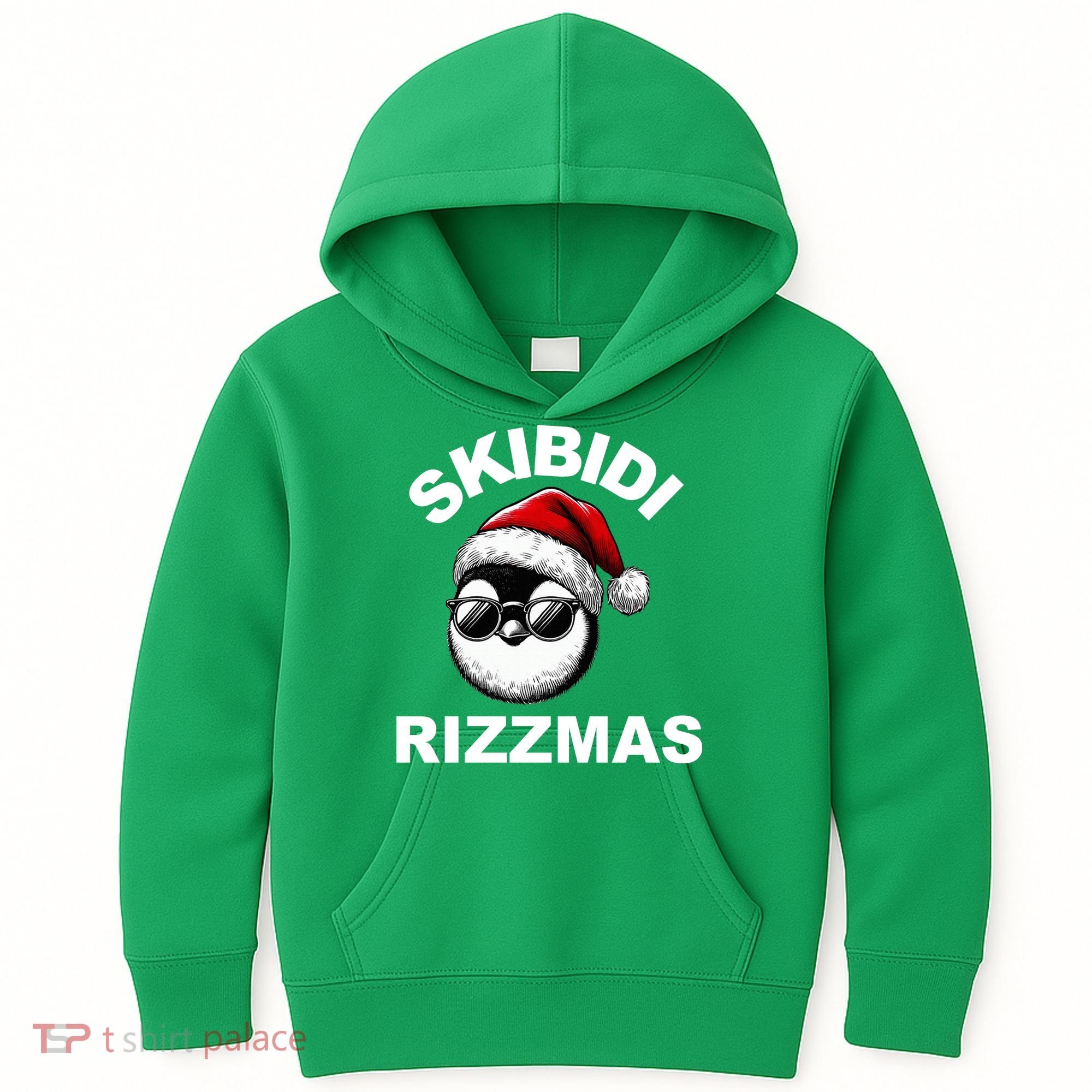Skibidi Rizzmas Funny Christmas Penguin Kids Hoodie