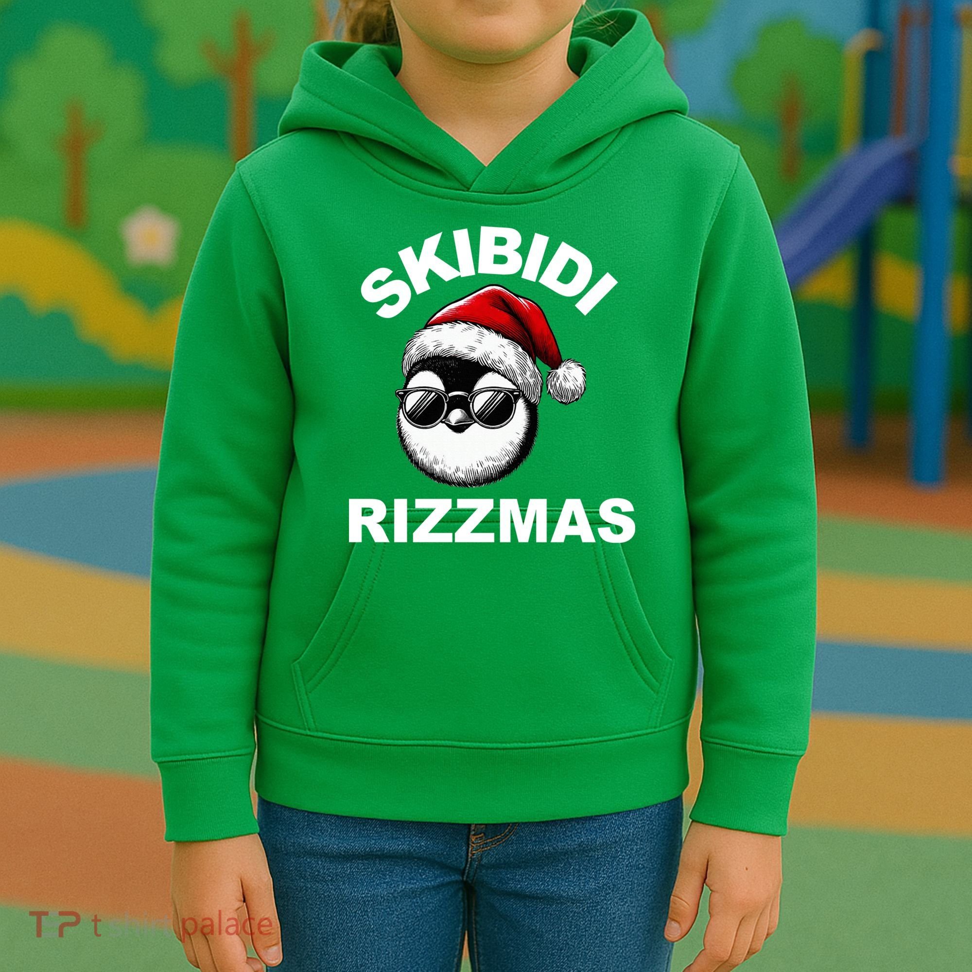 Skibidi Rizzmas Funny Christmas Penguin Kids Hoodie