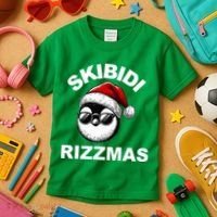 Skibidi Rizzmas Funny Christmas Penguin Kids T-Shirt thumb 3