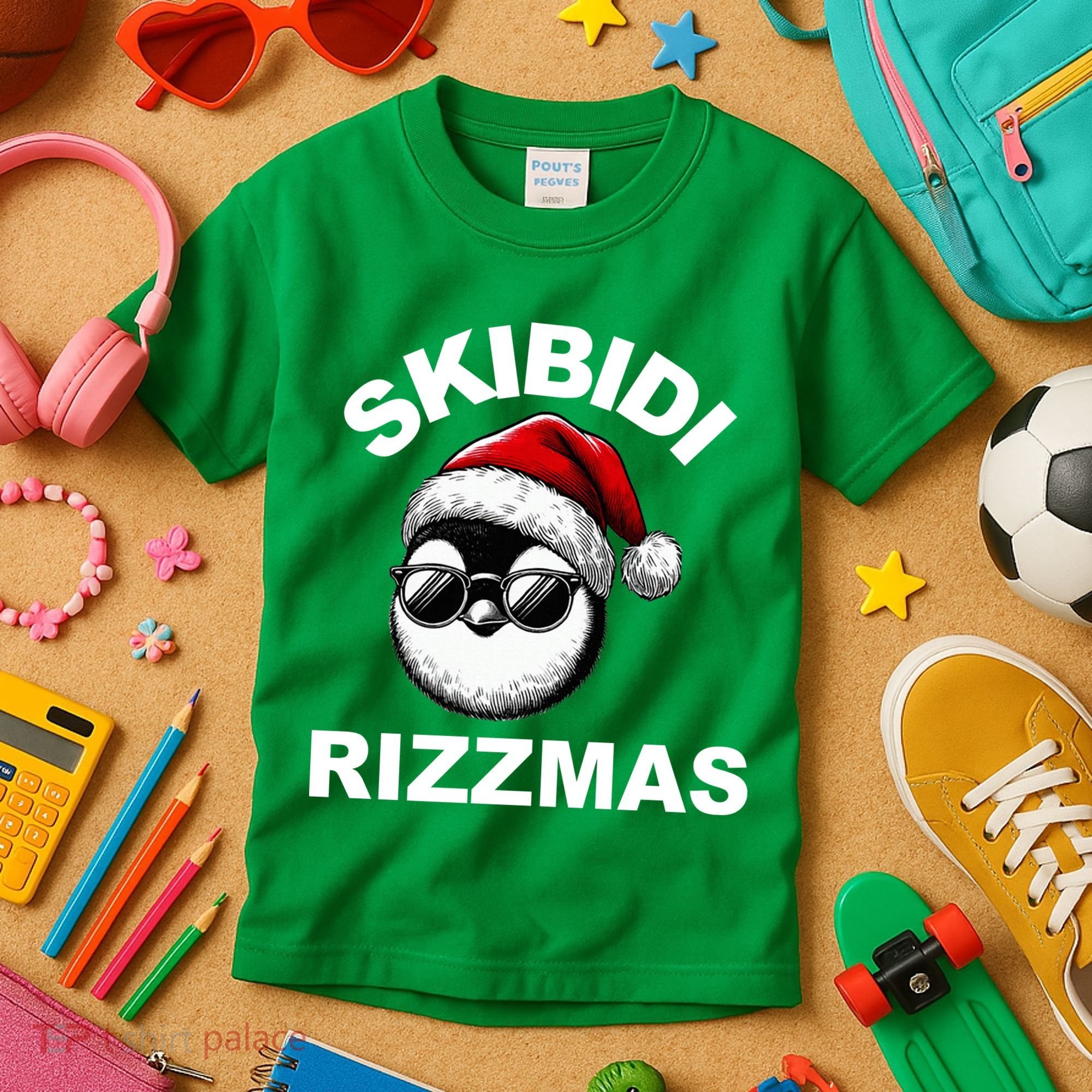 Skibidi Rizzmas Funny Christmas Penguin Kids T-Shirt
