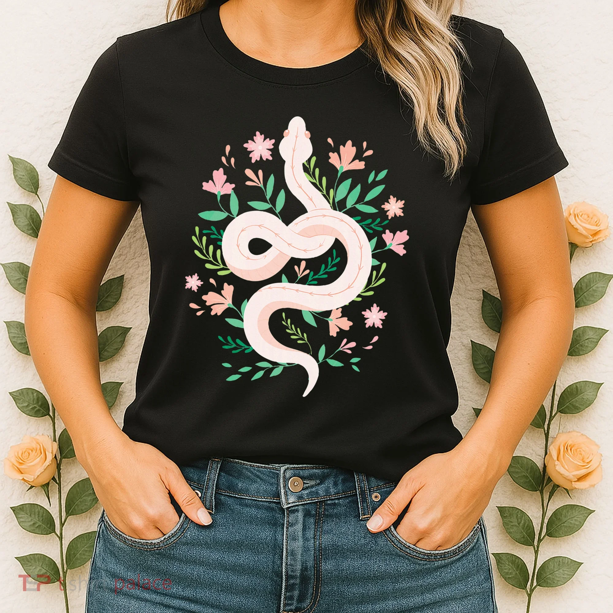 Snake Reptile Flowers Poisonous Python Cobra Animal Gift Women's T-Shirt