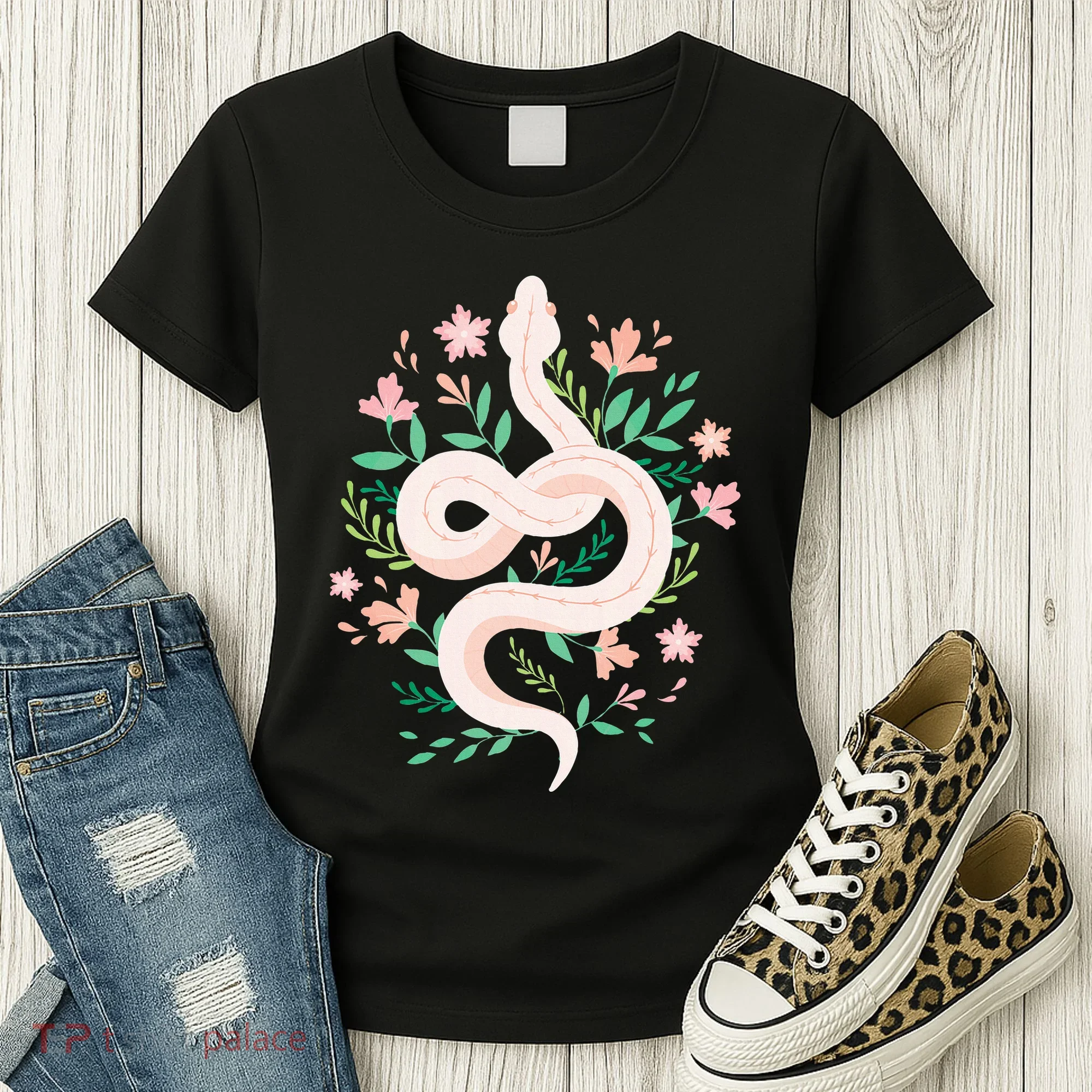 Snake Reptile Flowers Poisonous Python Cobra Animal Gift Women's T-Shirt