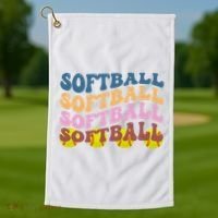 Softball Retro Groovy Sport Lover Golf Towel thumb 1