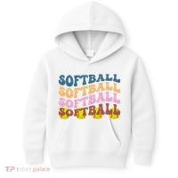 Softball Retro Groovy Sport Lover Kids Hoodie thumb 0