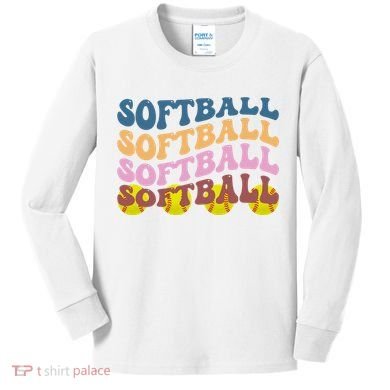 Softball Retro Groovy Sport Lover Kids Long Sleeve Shirt