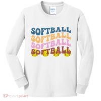 Softball Retro Groovy Sport Lover Kids Long Sleeve Shirt thumb 0
