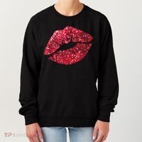 Sexy Red Glitter Lips Kiss Me Love Makeup Lipstick Shirt Tee Women's Sweatshirt thumb 0