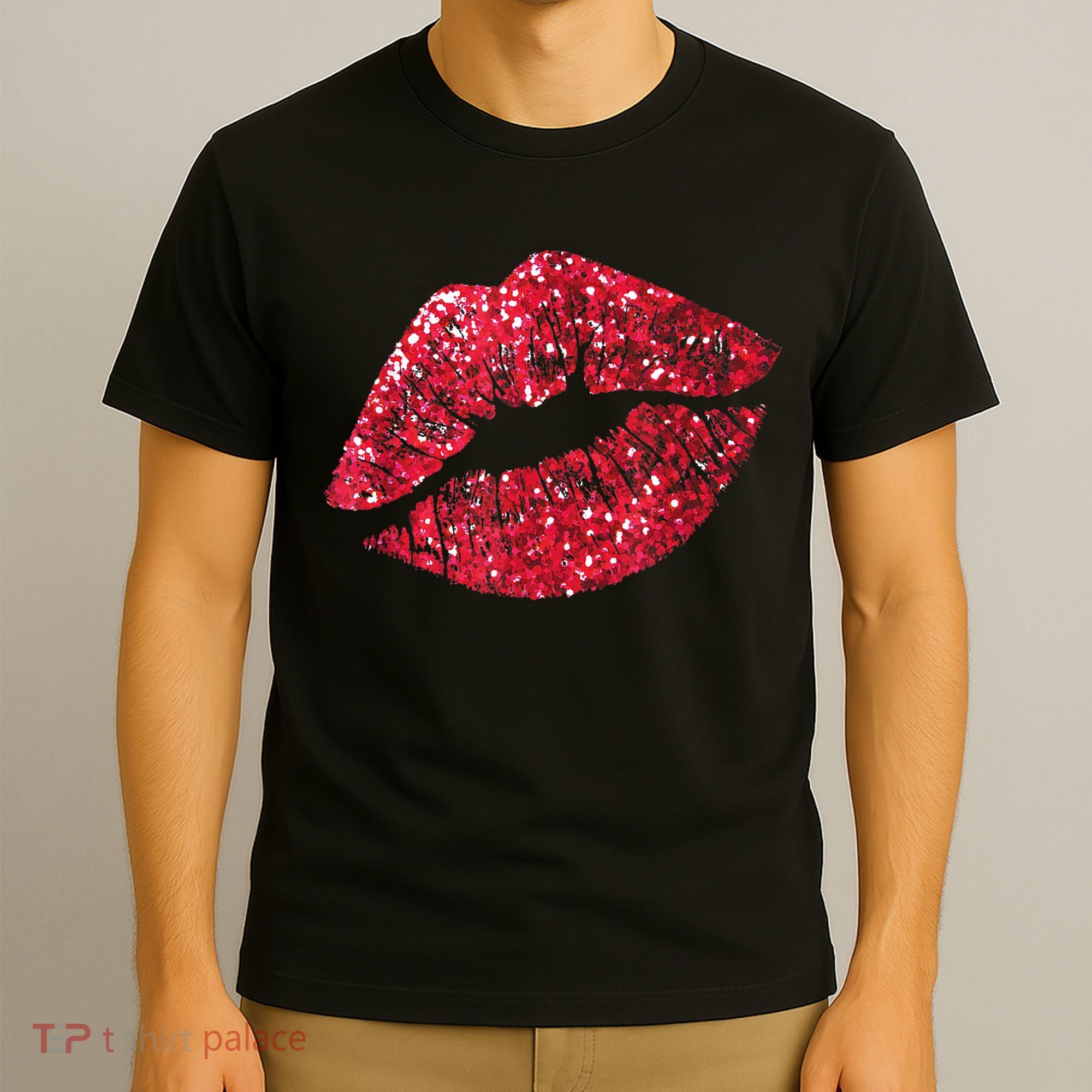Sexy Red Glitter Lips Kiss Me Love Makeup Lipstick Shirt Tee T-Shirt