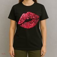 Sexy Red Glitter Lips Kiss Me Love Makeup Lipstick Shirt Tee T-Shirt thumb 4