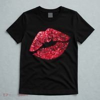 Sexy Red Glitter Lips Kiss Me Love Makeup Lipstick Shirt Tee T-Shirt thumb 5