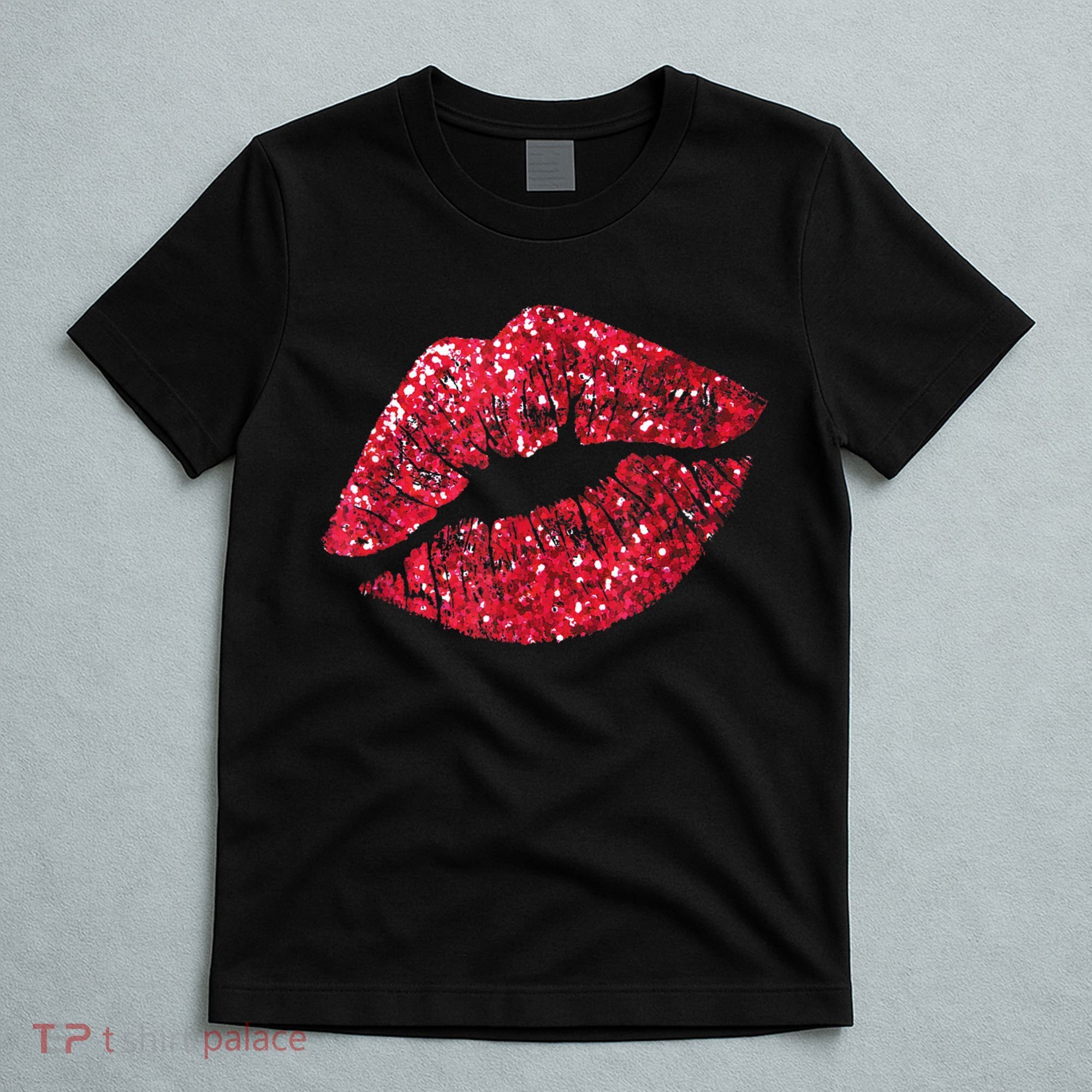 Sexy Red Glitter Lips Kiss Me Love Makeup Lipstick Shirt Tee T-Shirt