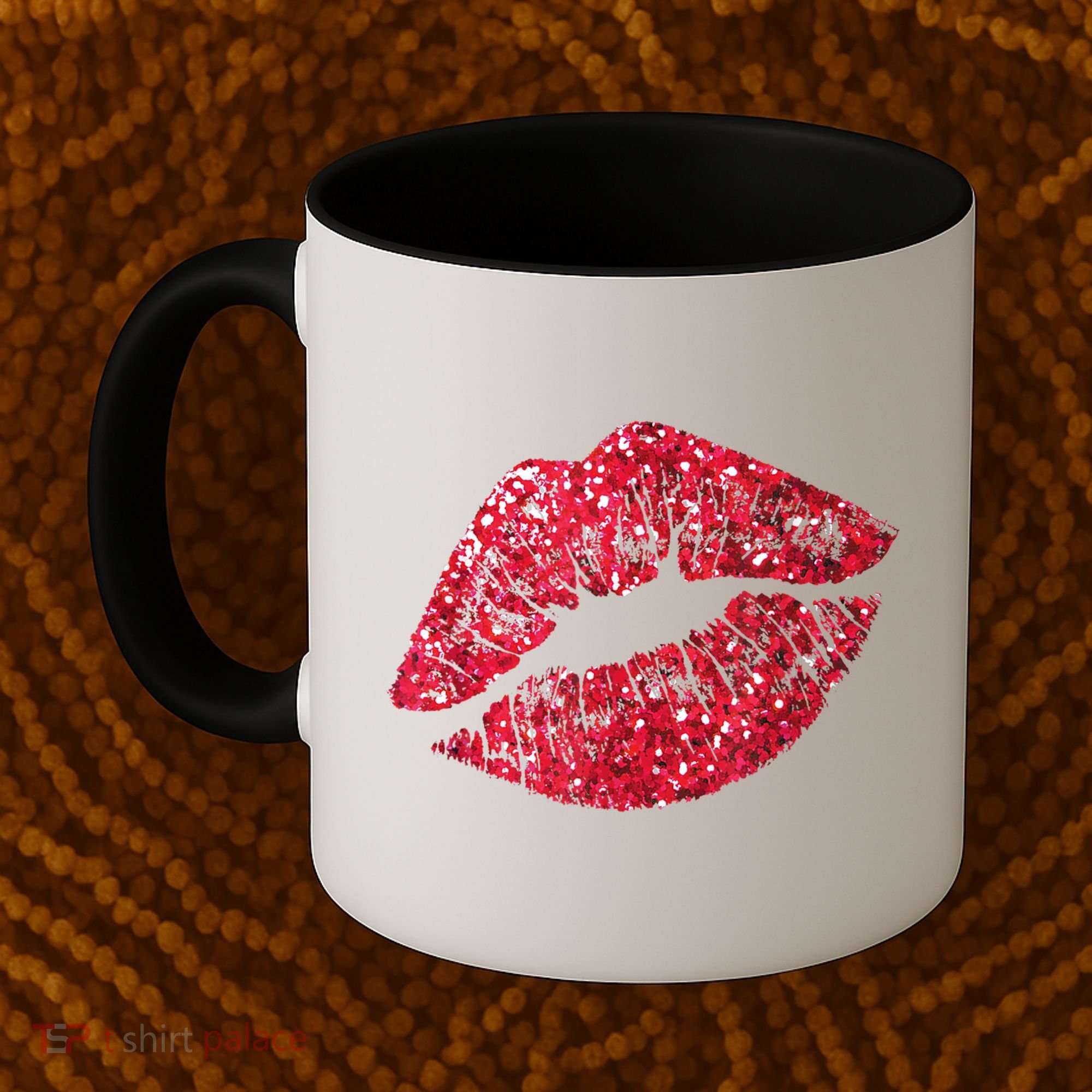 Sexy Red Glitter Lips Kiss Me Love Makeup Lipstick Shirt Tee Coffee Mug